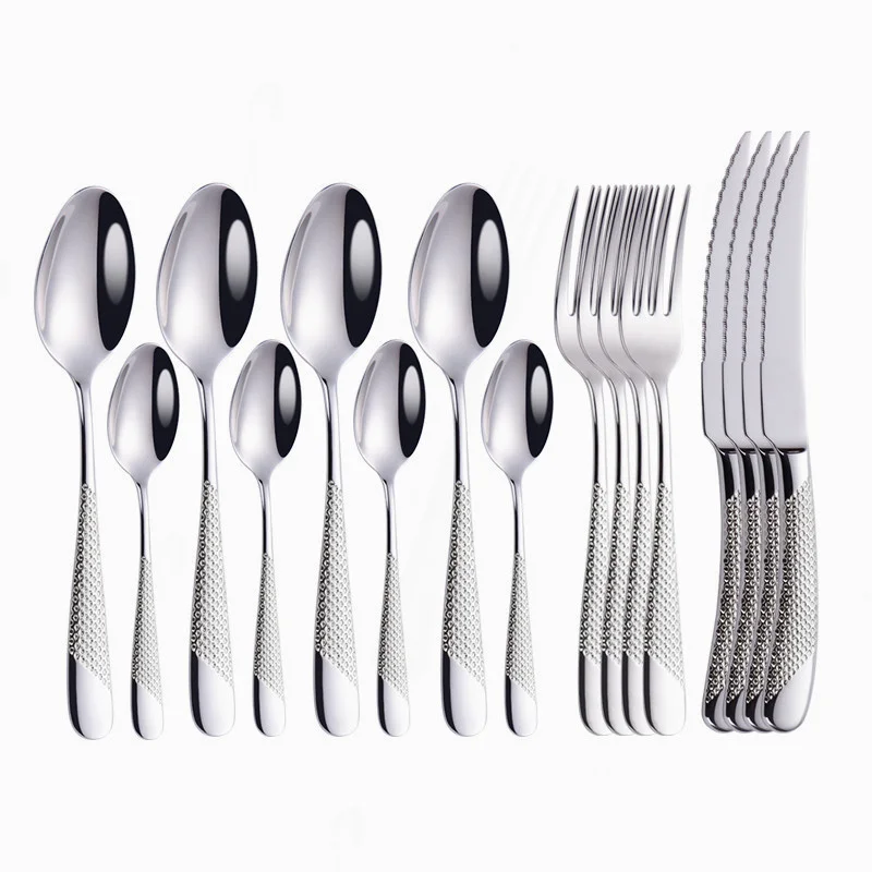 

16Pcs Dinnerware Set Silver Cutlery Sets Forks Knives Spoons Stainless Steel Wedding Tableware Sets Mirror Flatware Dropshipping