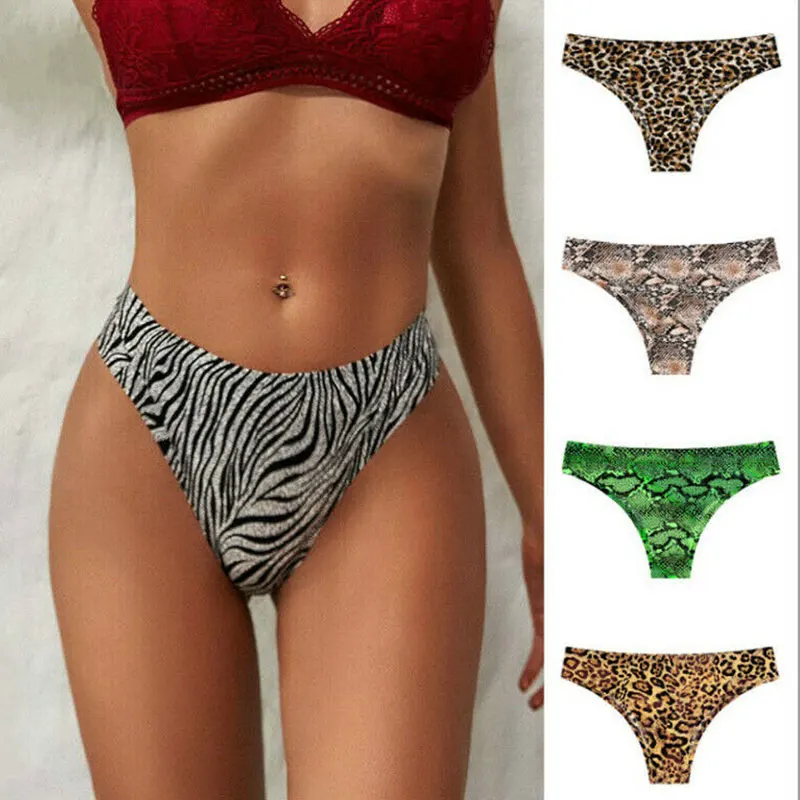 

1pc Ice Silk Seamless Underwear Feminine Leopard Pattern Sports Yoga Low Waist G-thong One Piece Women's Briefs