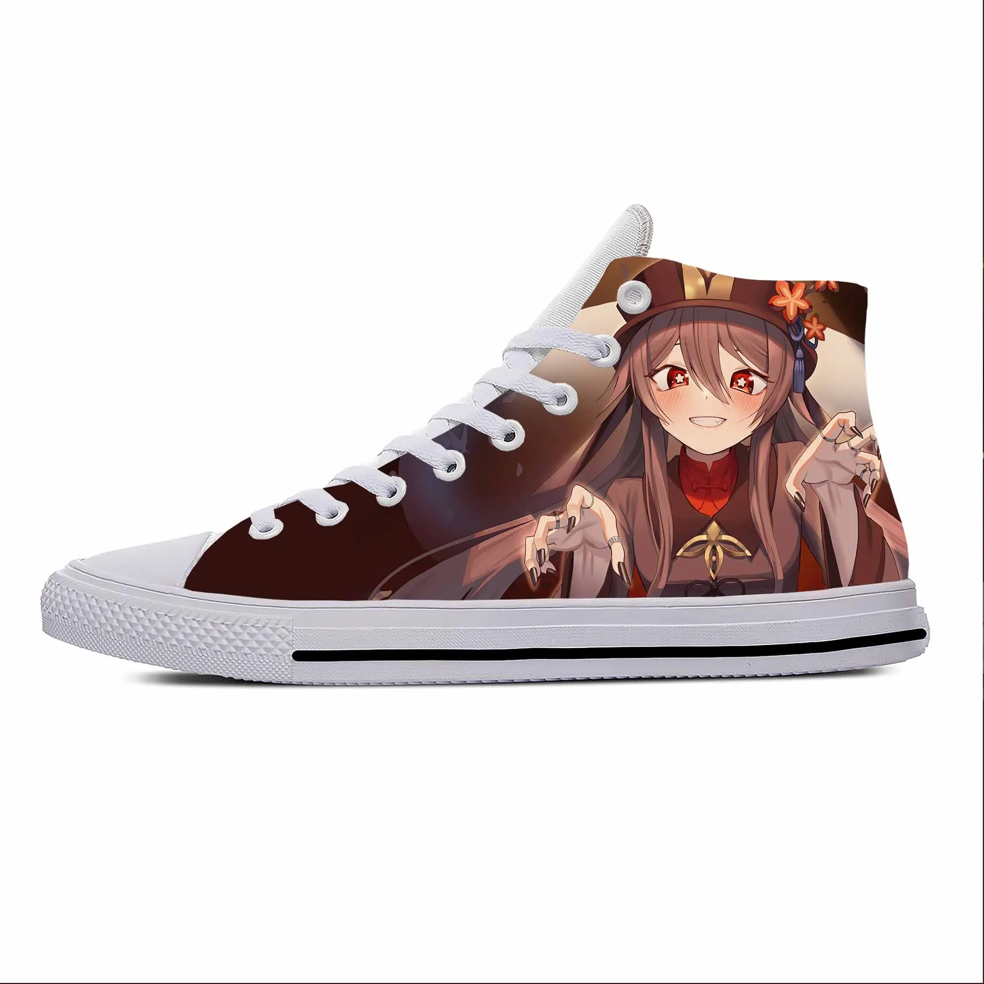 

Anime Cartoon Manga Game Genshin Impact Hu Tao Casual Cloth Shoes High Top Lightweight Breathable 3D Print Men Women Sneakers