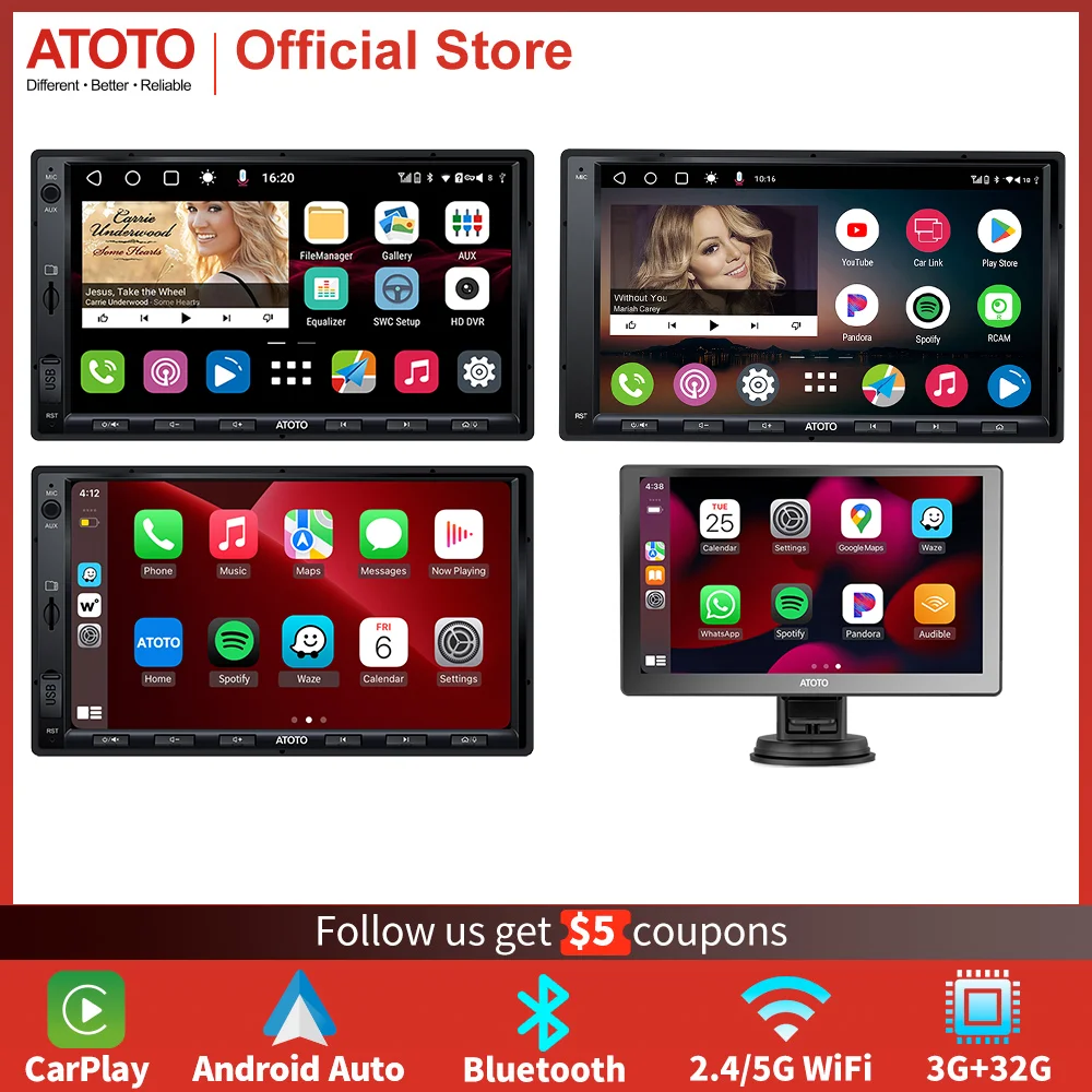 

Мультимедийная магнитола ATOTO, мультимедийная стерео-система на Android, с сенсорным экраном 10 дюймов, с функцией Bluetooth, USB, Wi-Fi, типоразмер 2 Din