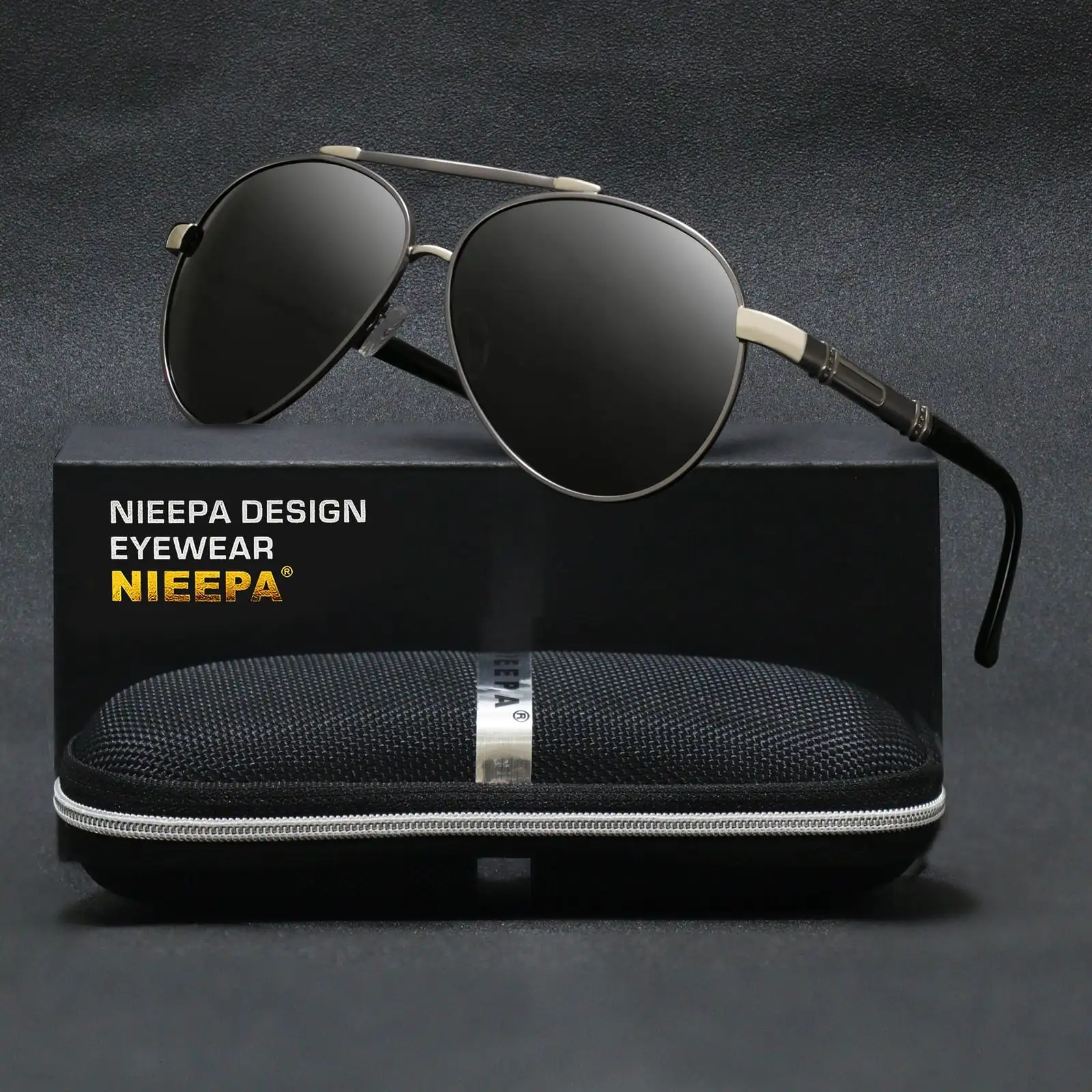 NIEEPA-gafas de sol con montura de Metal para hombre, lentes polarizadas para conducir, de diseñador de marca, para ocio al aire libre, espejo de Sapo, UV400