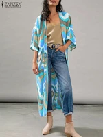 2022 fashion 34 sleeve printed tops women summer beach cardigan zanzea holiday loose open front blouse casual long kimono shirt