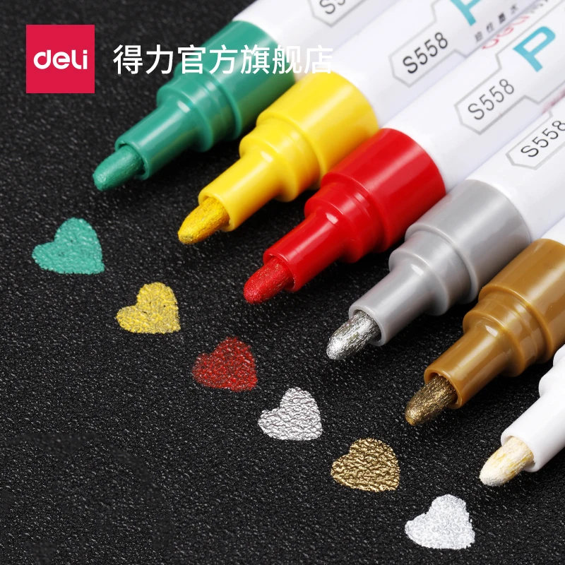 Deli Makers Oil Paint Pen 2.0MM Plumones Rotuladores маркеры Graffiti Pens Waterproof Permanent Color Art Supplies Drawing DIY