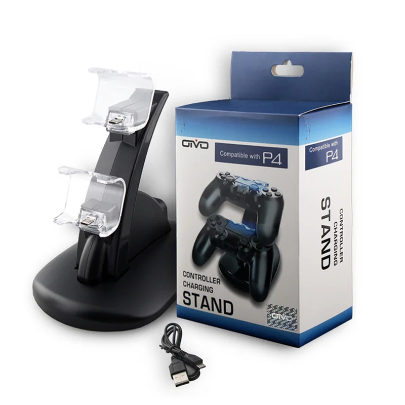 

2 in 1 Wired Dual USB Charger Stand for PS4 Recharge Charging Stand Holder for PS4 with Blue light