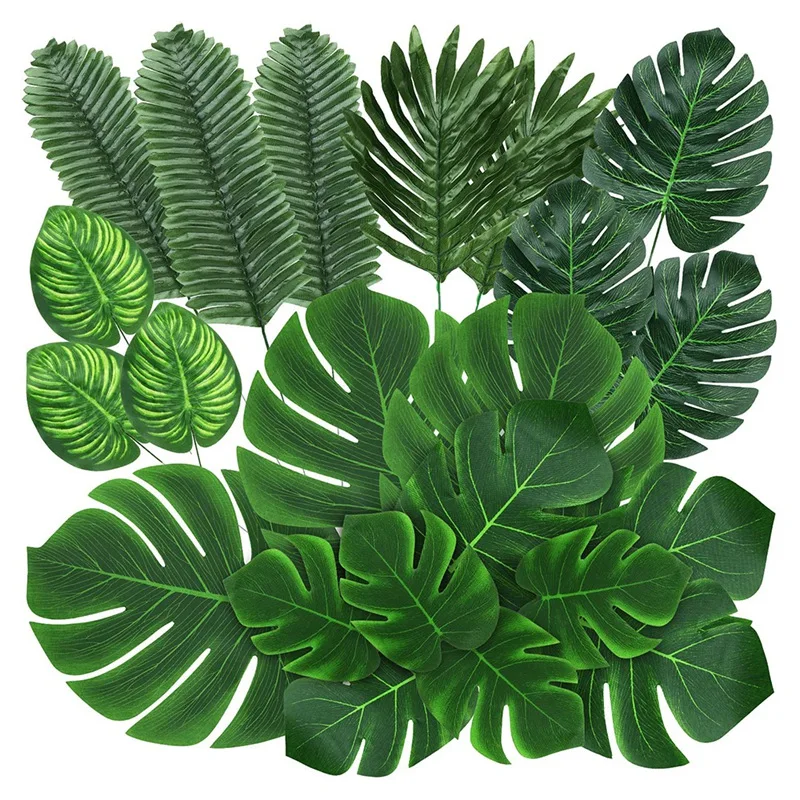 

74 шт. 7 видов искусственных пальмовых листьев, тропические искусственные листья, листья монстеры, искусственные листья для сафари, джунглей,...