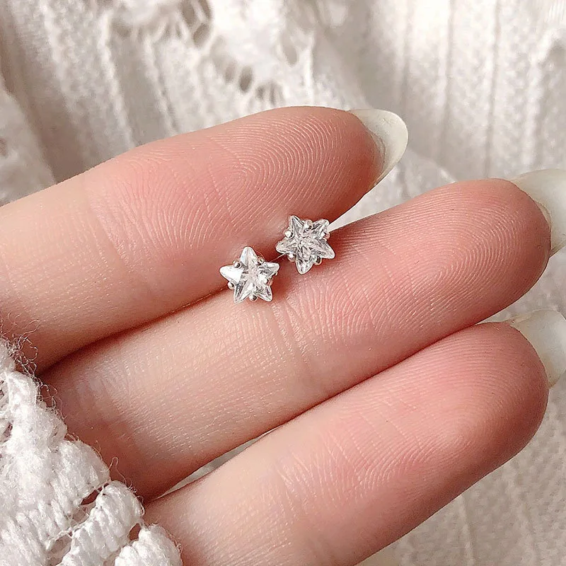 

European and American Flower Zircon Earrings Women's Simple Personality Five Pointed Star Earrings Earwear Wholesale