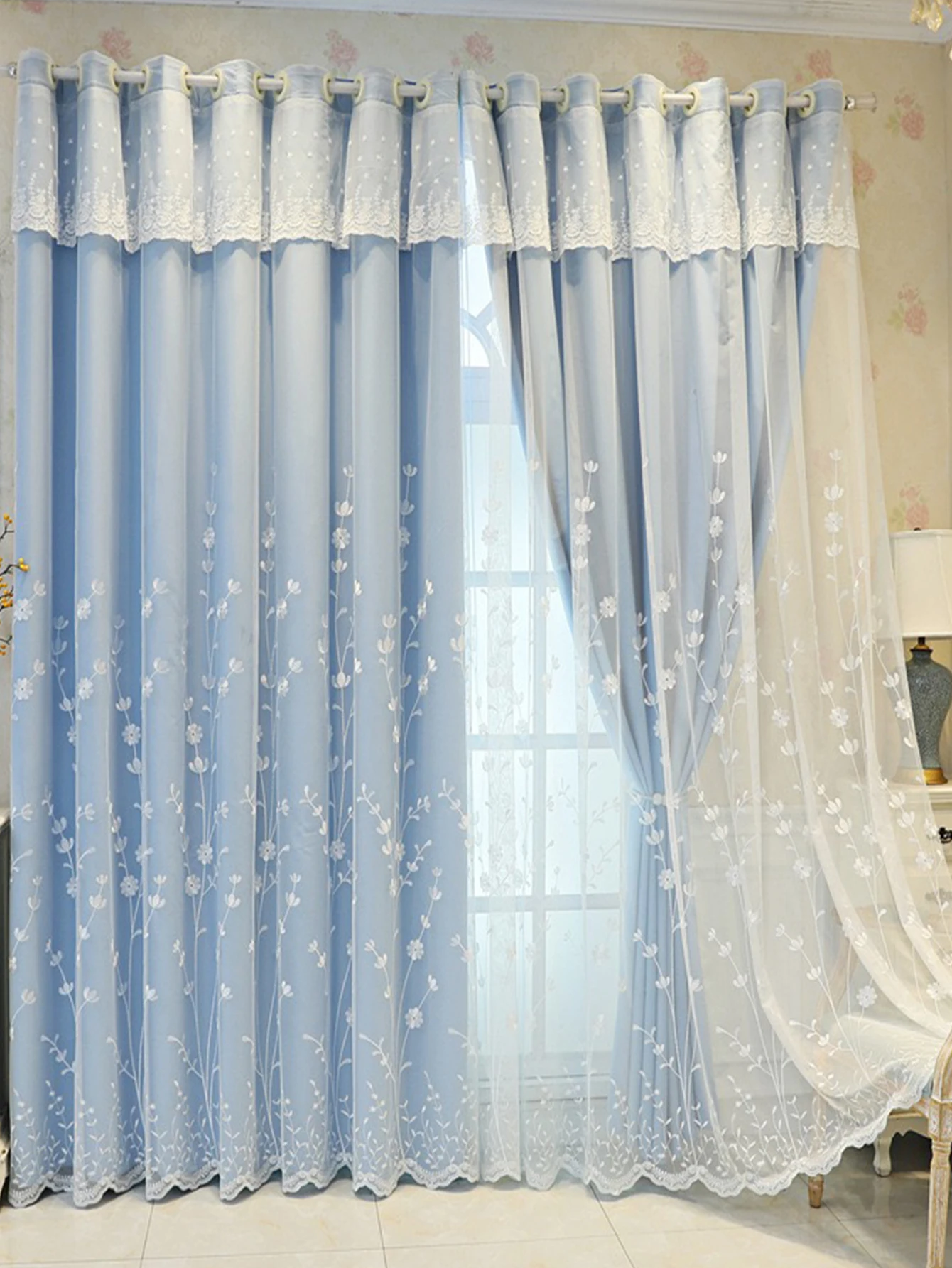 Занавески Из марлевой ткани встроенные двухслойные занавески с вышивкой для