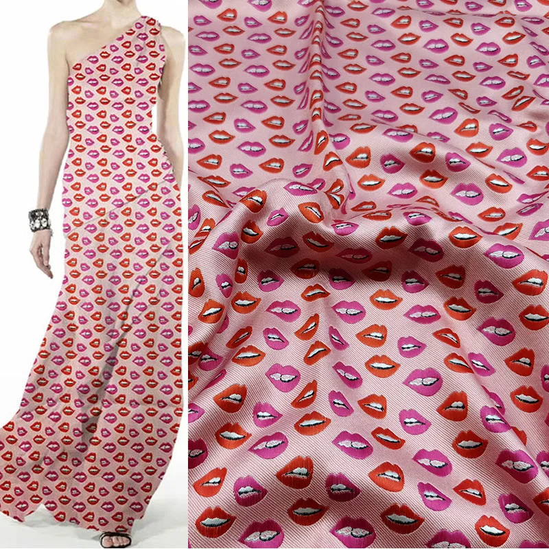 

Europe And America Sexy Lips Yarn-Dyed Jacquard Fabric For Women Dress Coat Jacket Suit Stoffa Tuch Ткань Tela Tessuto DIY Cloth