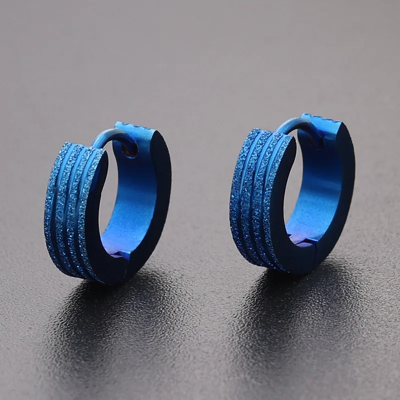 

New Japanese and Korean Titanium Steel Stainless Steel Frosted Sand Earrings 4*9 Three Groove Round Earrings Factory Outlet