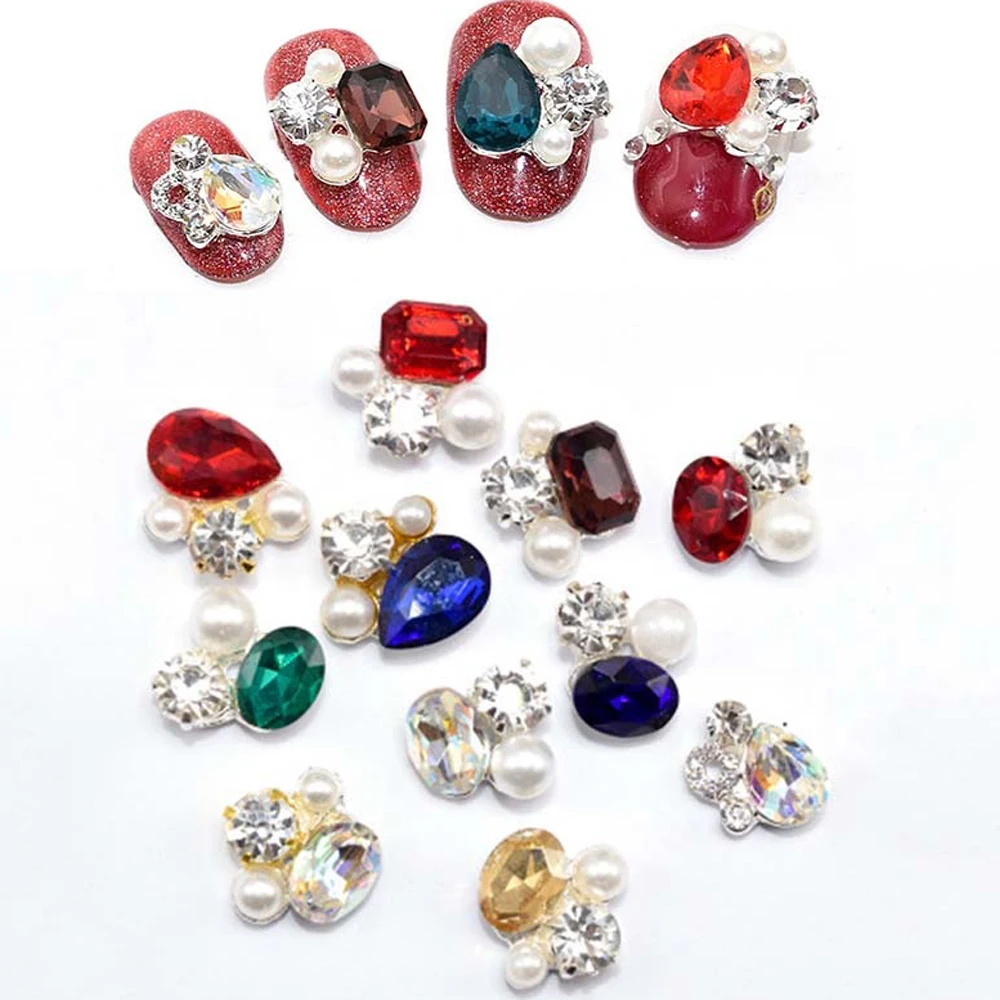 

100PCS Nail Diamond Crystal OVal Heart Shape Pearl+Diamond Glitter Pearls Nail Art Decoration 3D For Jewelry Supplies, CA2-12