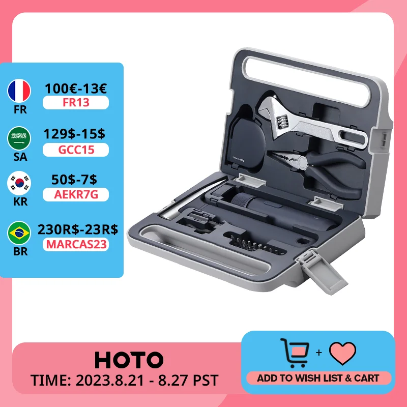 HOTO 3.6V Screwdriver Cordless Tool Set Repair Tool Kit Mechanical Tools Box for Home DIY Screwdriver Hammer Tape Measure