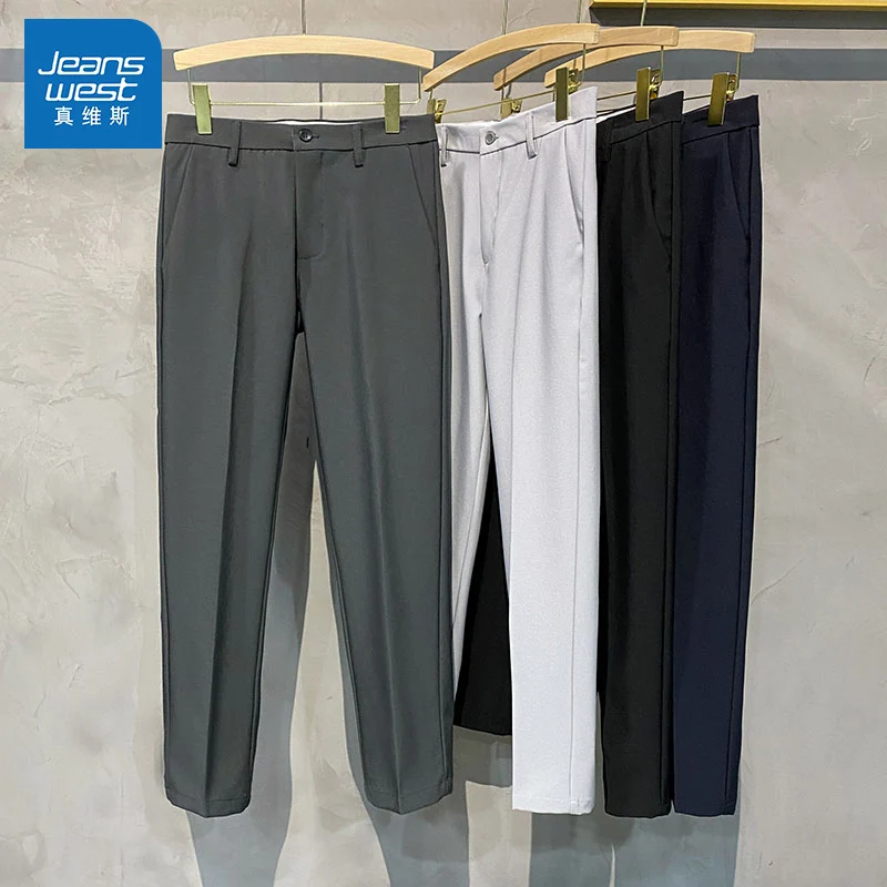 Zhenvis Suit Pants Boys 2024 Autumn and Winter Fleece-lined Loose Capri Suit trousers Men's Casual Long