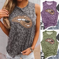 womens vest camouflage leopard print lips round neck sleeveless t shirt