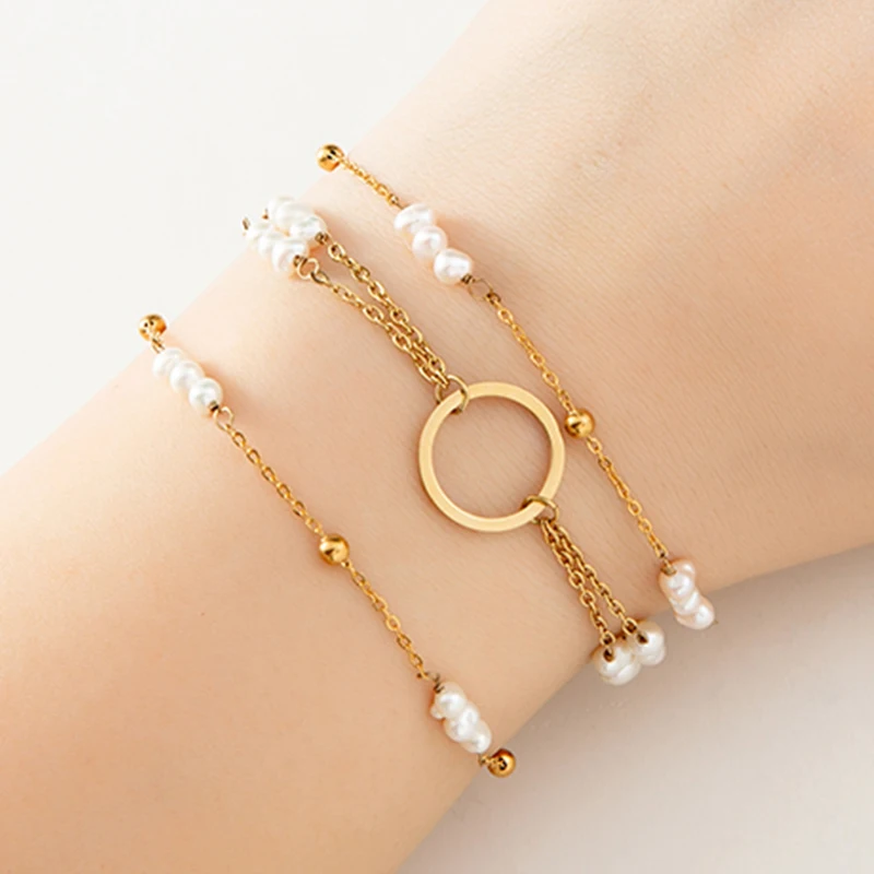 

Boho Vintage Beads Bracelets Sets for Women Personality Trendy Charm Bracelet Fashion Gold Stainless Steel Bracelet Jewelry 3Pcs