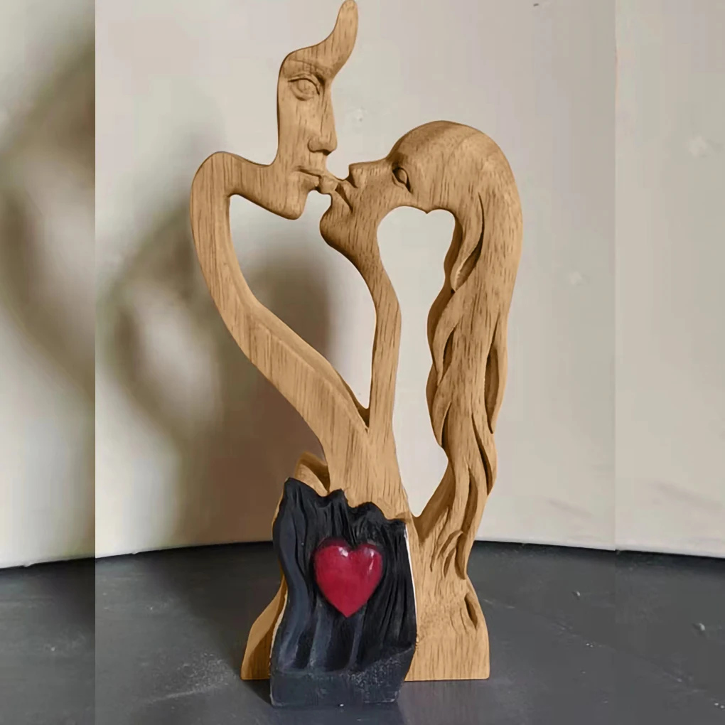 

Wooden Tabletop Eternal Couple Kissing Sculpture Ornament Art Craft Home