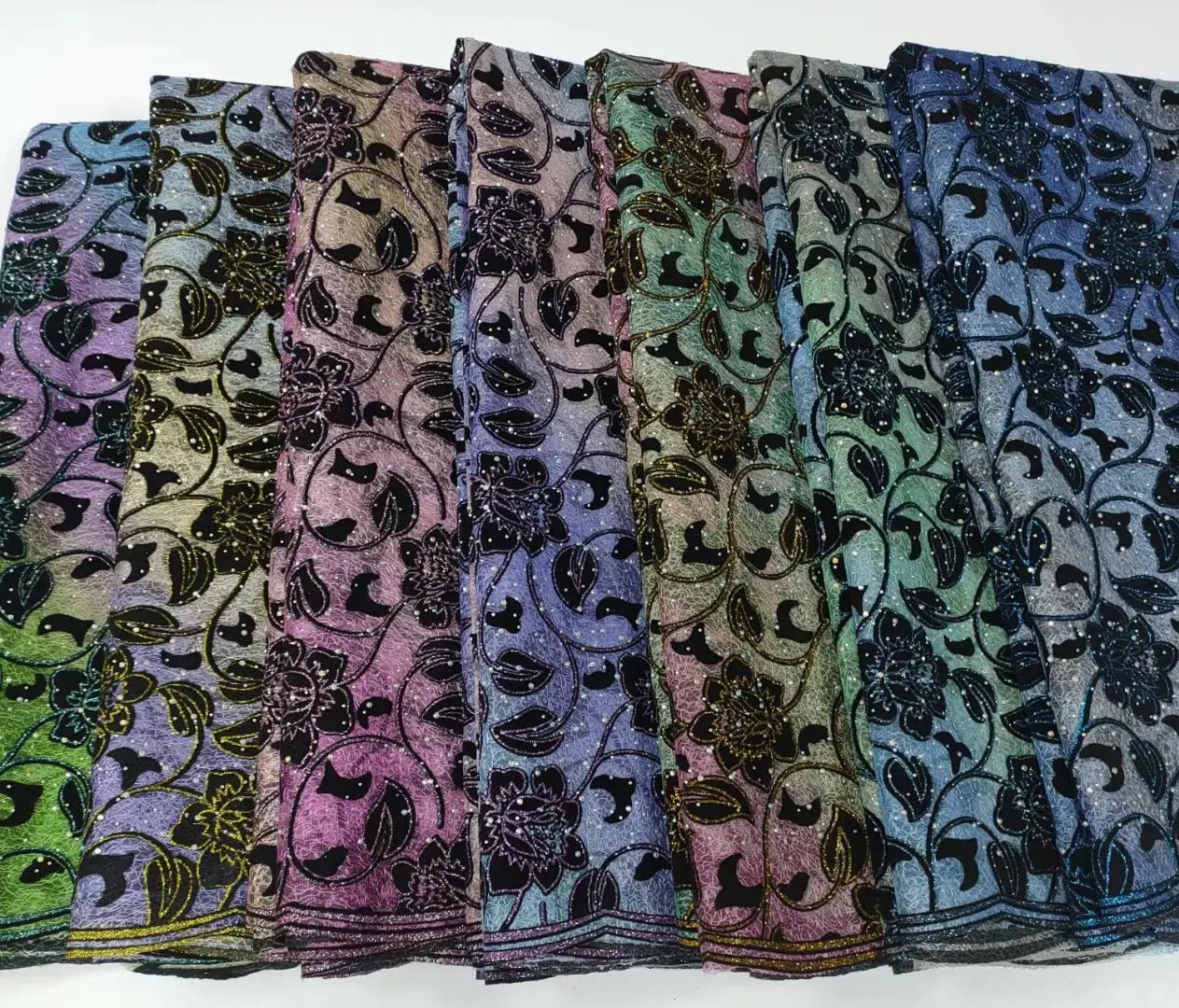 

African Velvet Lace Fabric Black Color With Stones New Embroidery 5yards