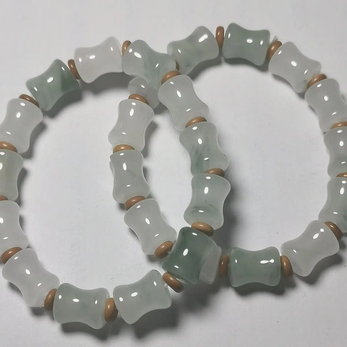 

Natural 100% real chalcedony green white jade Bamboo Bless peace beads bracelets for woman men Gift with jade bracelet