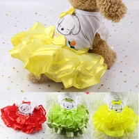 pet lace puffy princess dress print fruit cotton dress for small medium dogs cats wedding party skirt bowknot mesh pet clothing