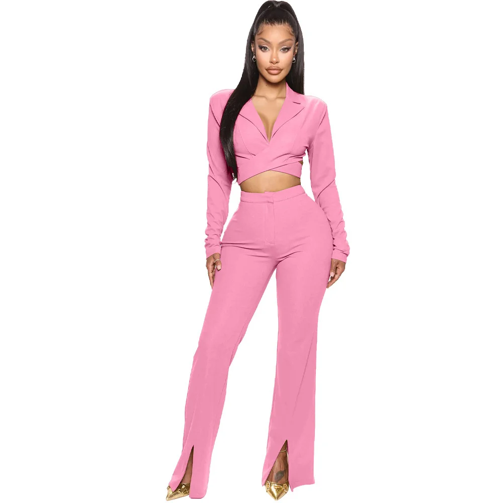 Chic Women's Two 2 Piece Set 2023 New in Summer Outfits Short Blazer + Flare Pants Suit Street Tracksuit Office Lady Pant Sets