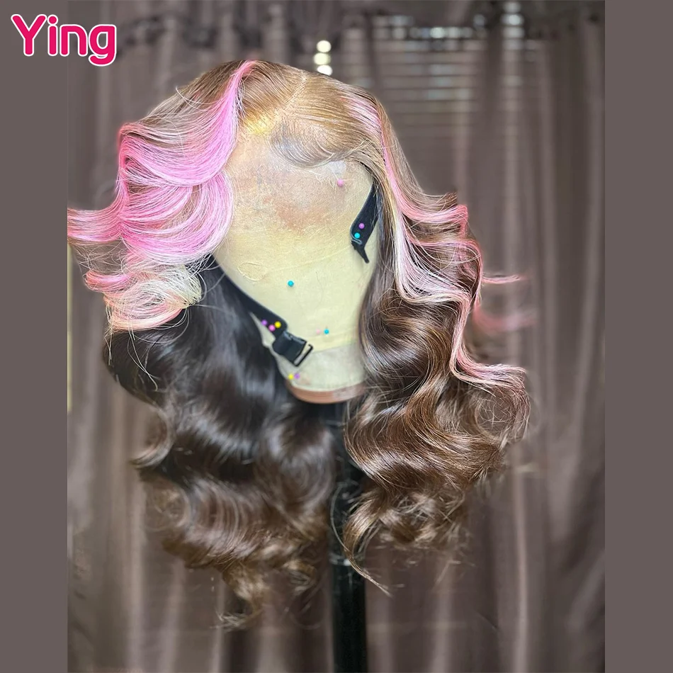 

Ying 180% Pink Brown Colored Lace Front Wig 13x6 Body Wave HD Lace Front Wig Pre Plucked 13x4 Lace Human Hair Wigs For Women