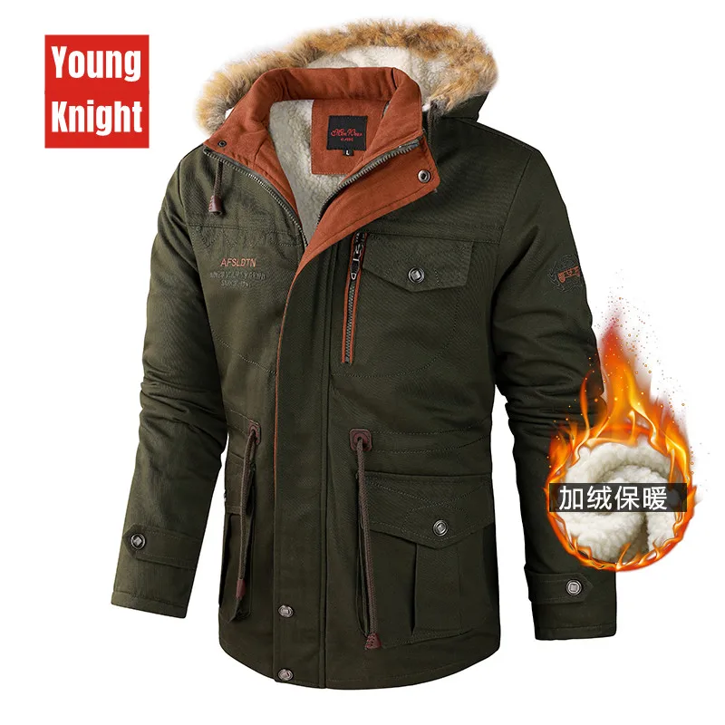 Men's medium length new cotton clothes autumn and winter new jackets high-end pure cotton fashion trend hooded Plush thick coat