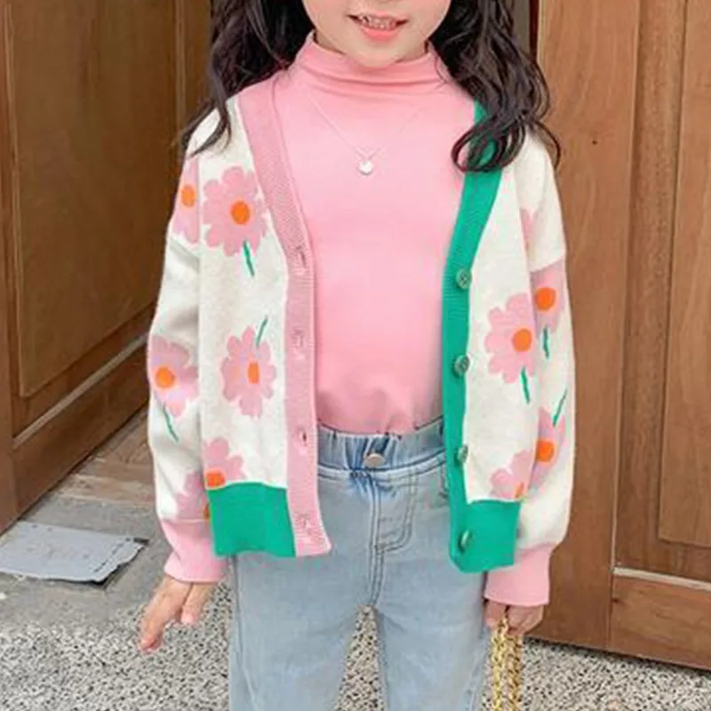 Детский трикотажный кардиган с цветочным принтом на весну/осень
