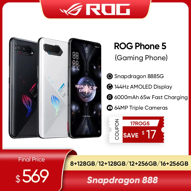 ASUS ROG Phone 5 Ultimate 5G Smartphone Snapdragon 888 6.78'' 144Hz AMOLED 6000mAh 65W Fast charging Gaming Phone NFC Global ROM