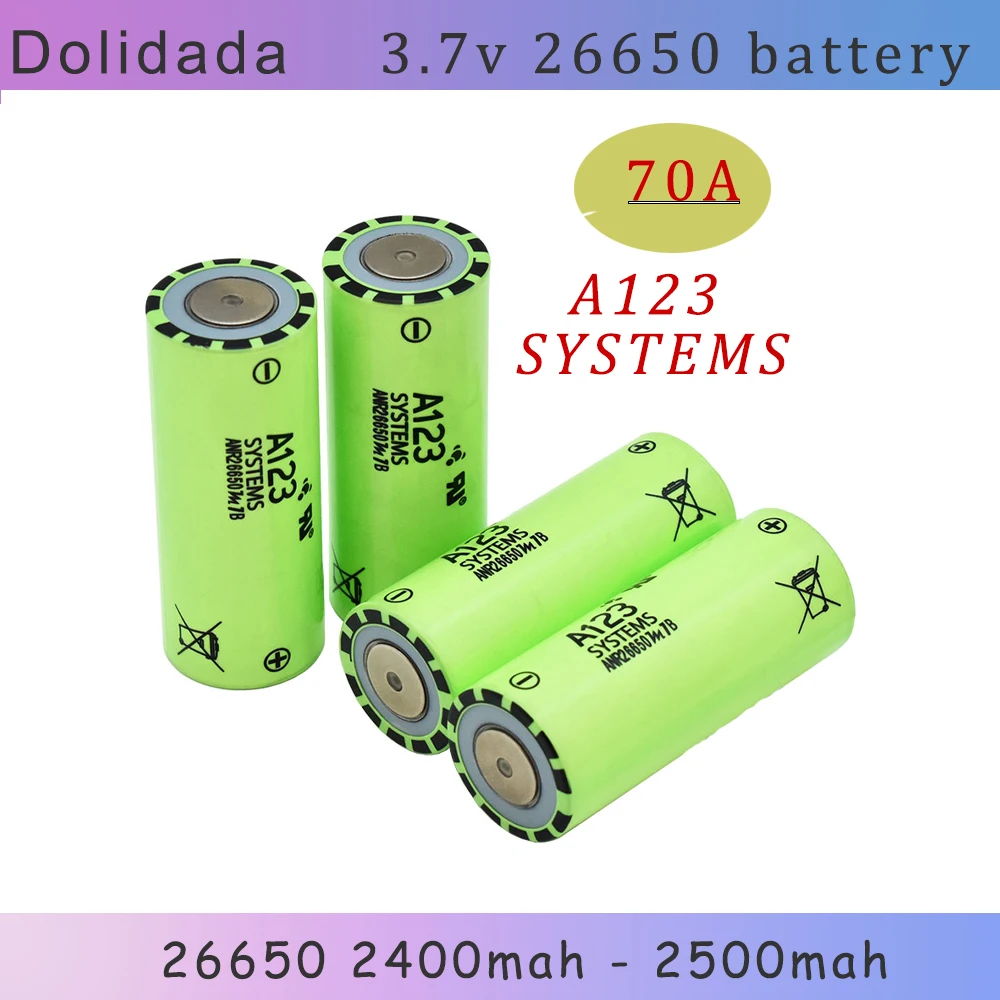 

3,7 в A123 26650 70A перезаряжаемый аккумулятор M1B 26650 2400 мАч-2500 мАч литий-ионный аккумулятор для электроинструмента с высоким разрядом (зеленый)