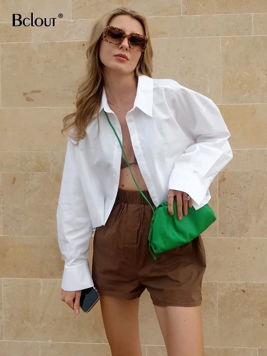 

Bclout весенние белые рубашки для женщин 2023 повседневные офисные женские короткие блузки с длинным рукавом Повседневная Уличная одежда одноб...