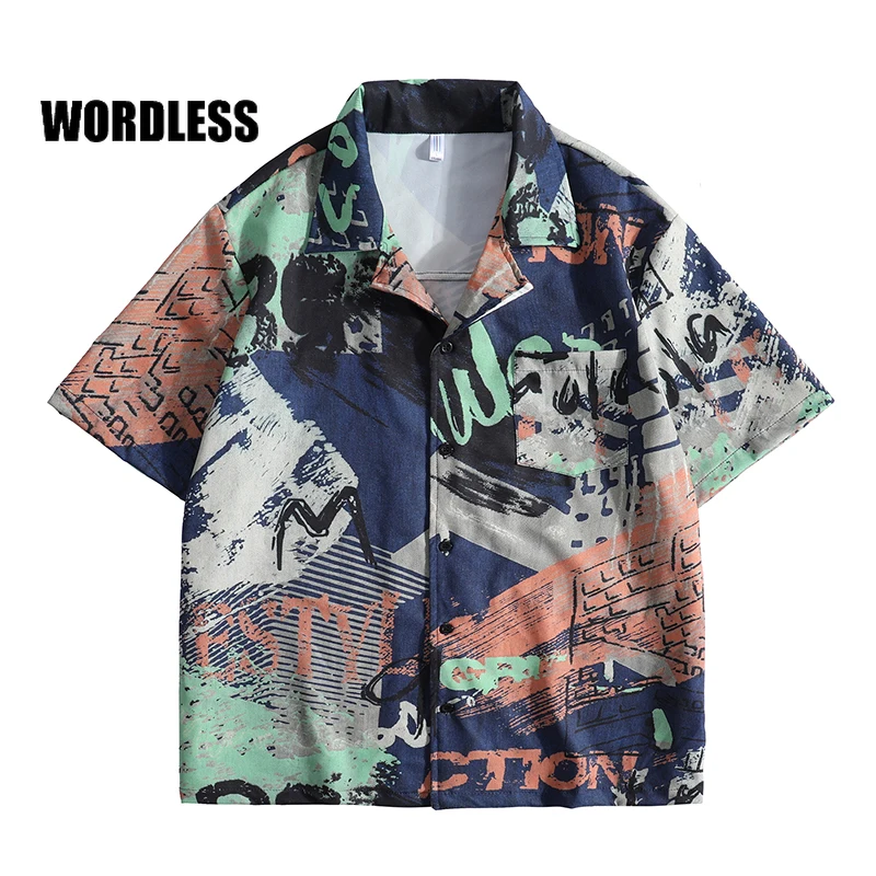 

Гавайская рубашка мужская с коротким рукавом, модная повседневная сорочка с буквенным принтом, свободная футболка премиум-класса, большие ...