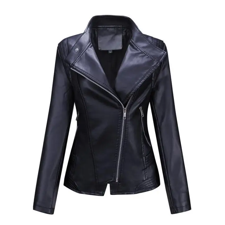 autumn winter womens leather jacket women Oblique zipper black red jackets for women 2022 women coat enlarge