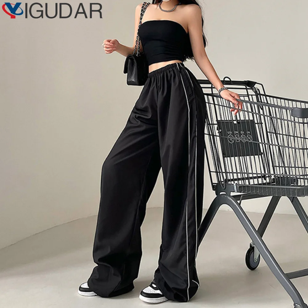 

Повседневные мешковатые спортивные брюки Y2K, эстетичные прямые брюки с низкой посадкой и полосками по бокам, уличная одежда, женские брюки для бега, женская одежда