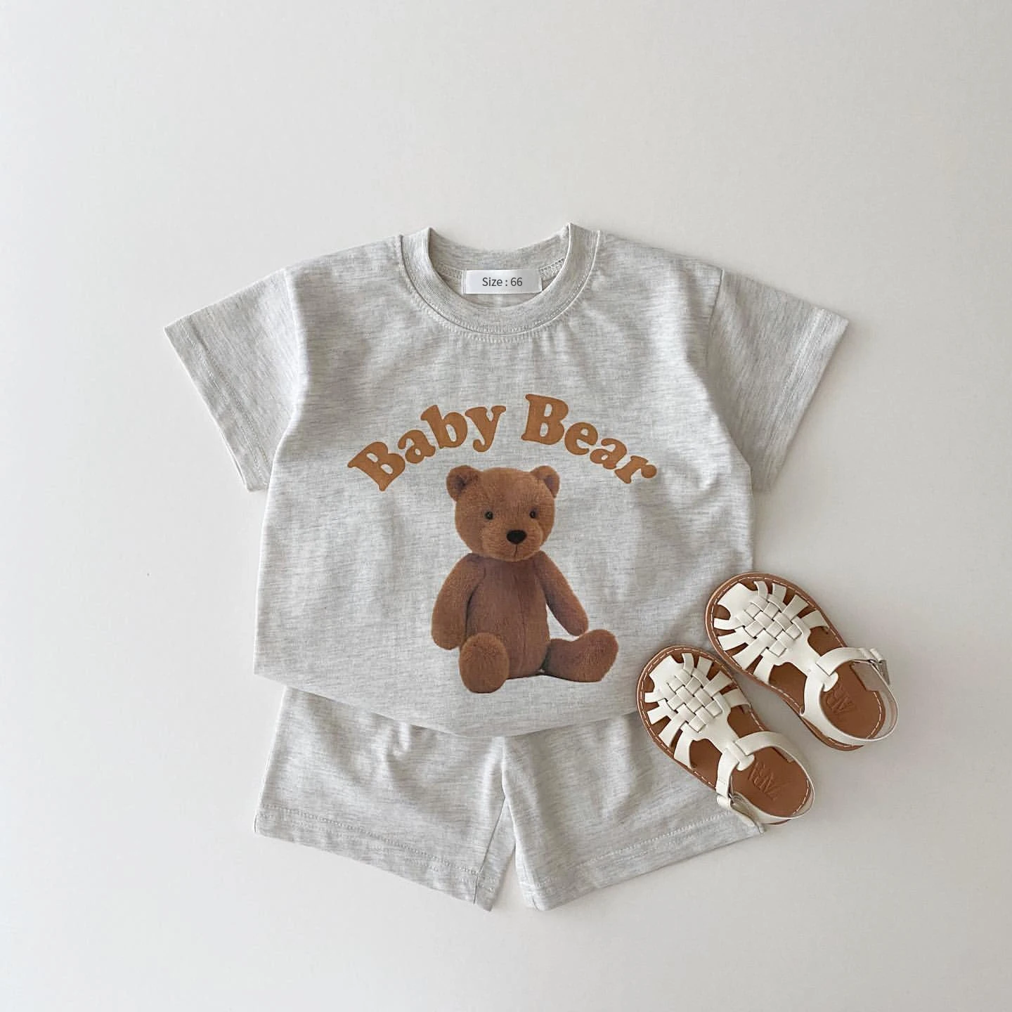 2022 Summer New Infant Baby Boy Cartoon 3D Bear Printed Pattern Casual Short Sleeve Tops+Toddler Girl Breathable Shorts 2pcs Set