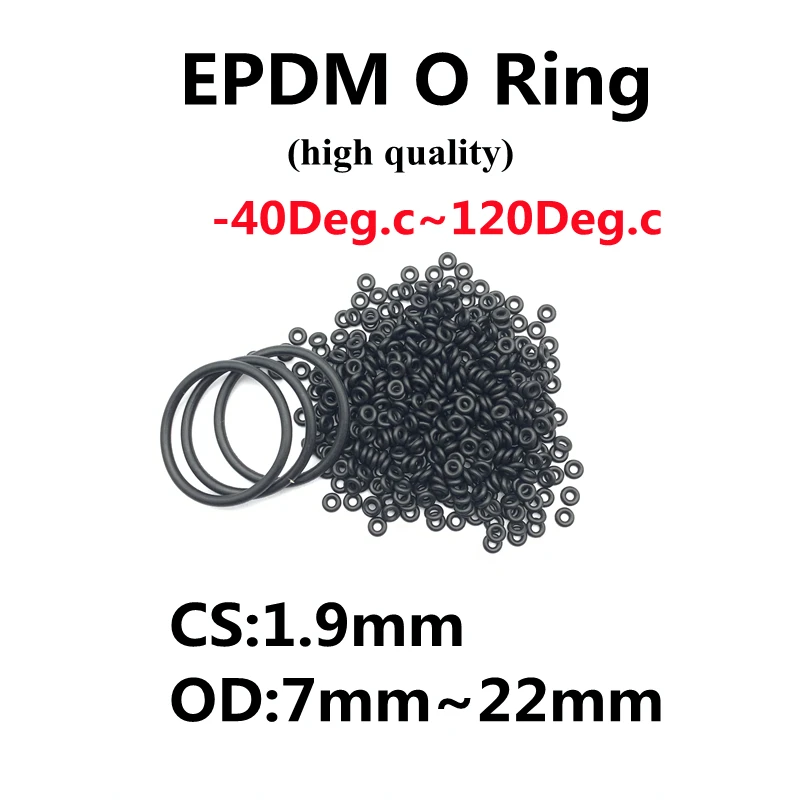 

50pcs EPDM O-Ring Seal Gasket Thickness CS 1.9mm OD 7 ~ 29mm EPDM Automobile Round O Type Corrosion Oil Resistant Sealing Washer