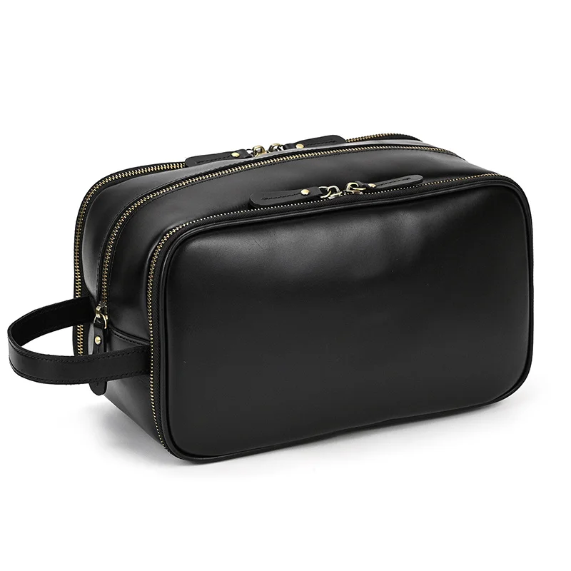 

Genuine Leather Groomsmen Makeup Bag Crazy Horse Leather Toiletry Bag Waterproof Lining Cosmetic Bag Wash Storage Case