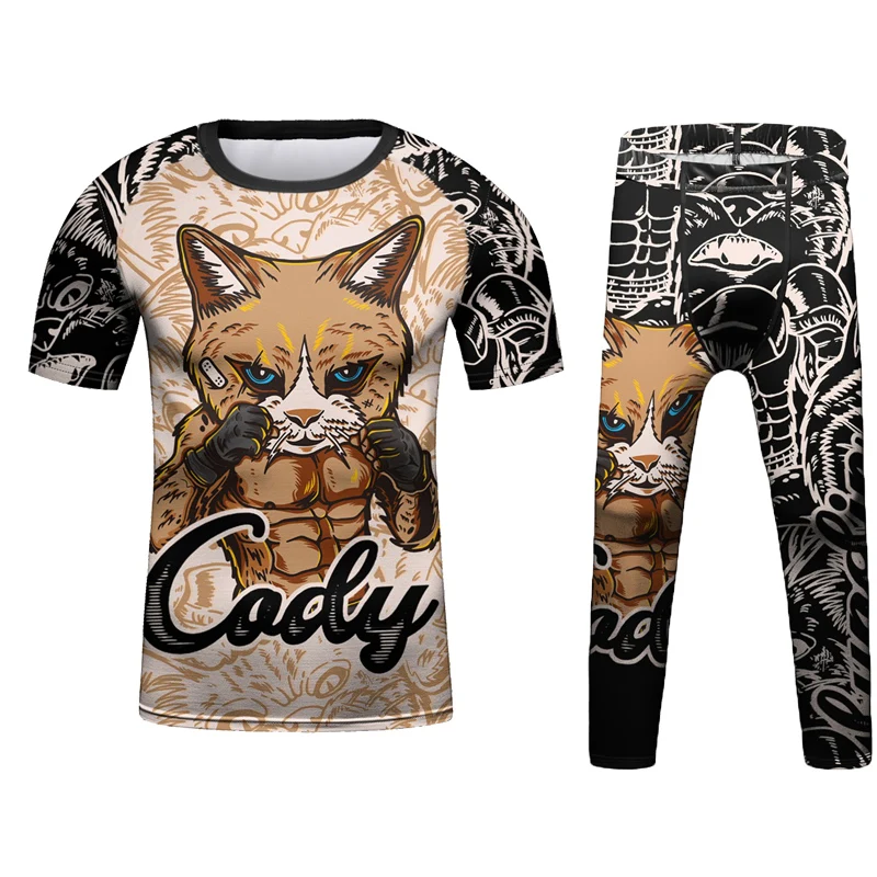 Фото Детские комплекты из футболки и штанов для занятий кикбоксингом Bjj Rashguard Jiu детские шорты для занятий в тренажерном зале для мальчиков Одежда для ММА компрессионные колготки №5