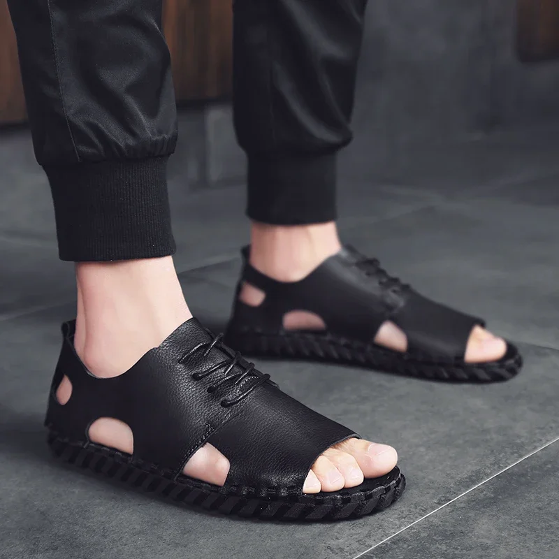 Сандалии мужские ручной работы роскошные дизайнерские пляжные туфли дышащие