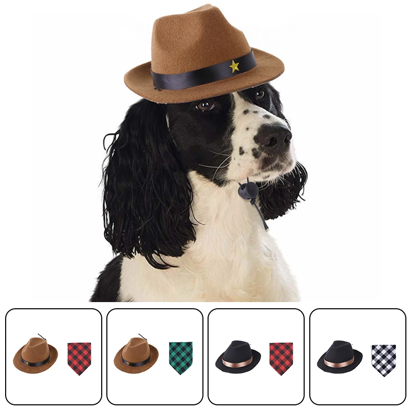 Funny Western Cowboy Hat Dog Cat Pet Caps Scarf  Fashion Small Medium Dog Gentleman Hat Photo Prop Party Headwear Pet Supplies