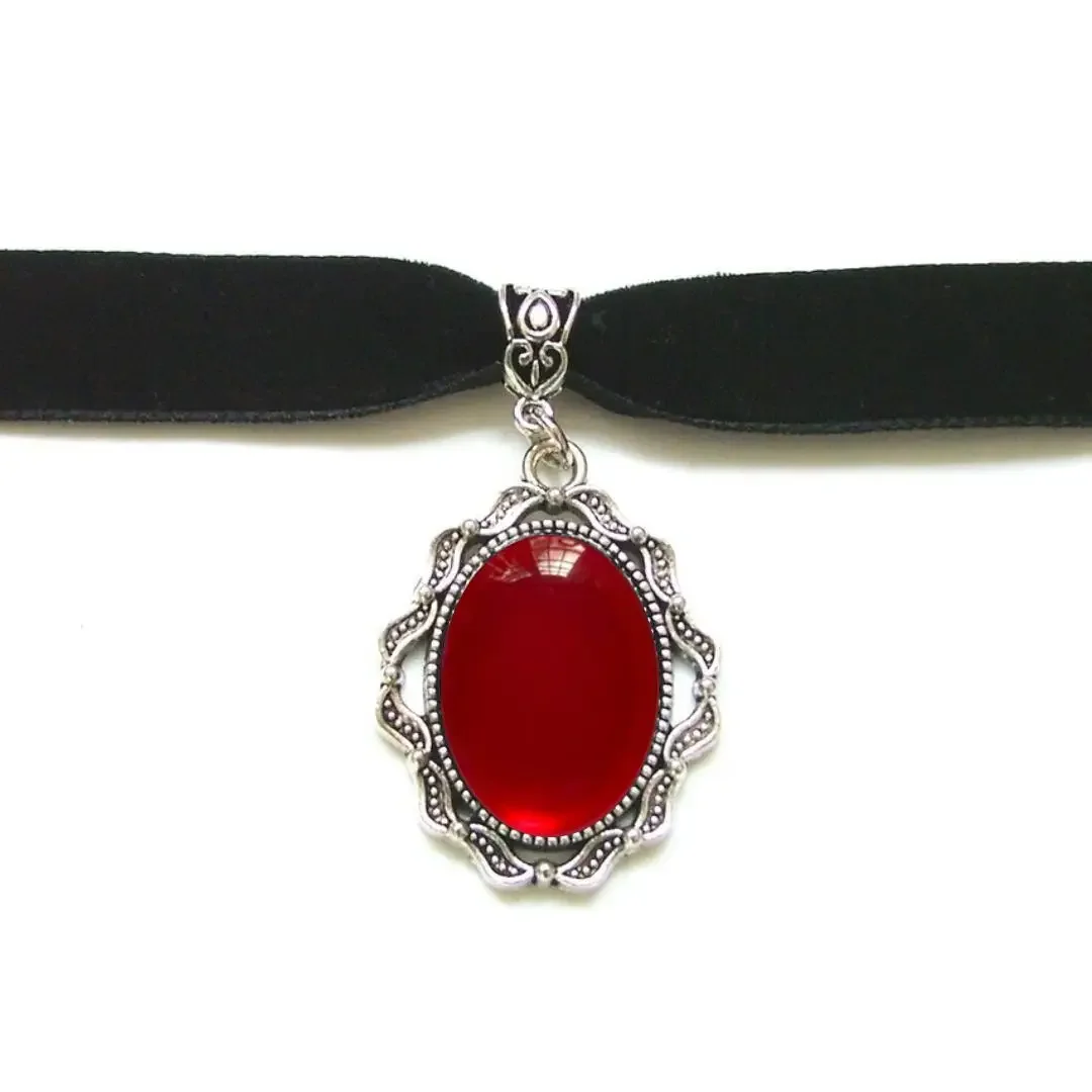 Готический черный и красный кабошон стеклянный кулон бархатное ожерелье