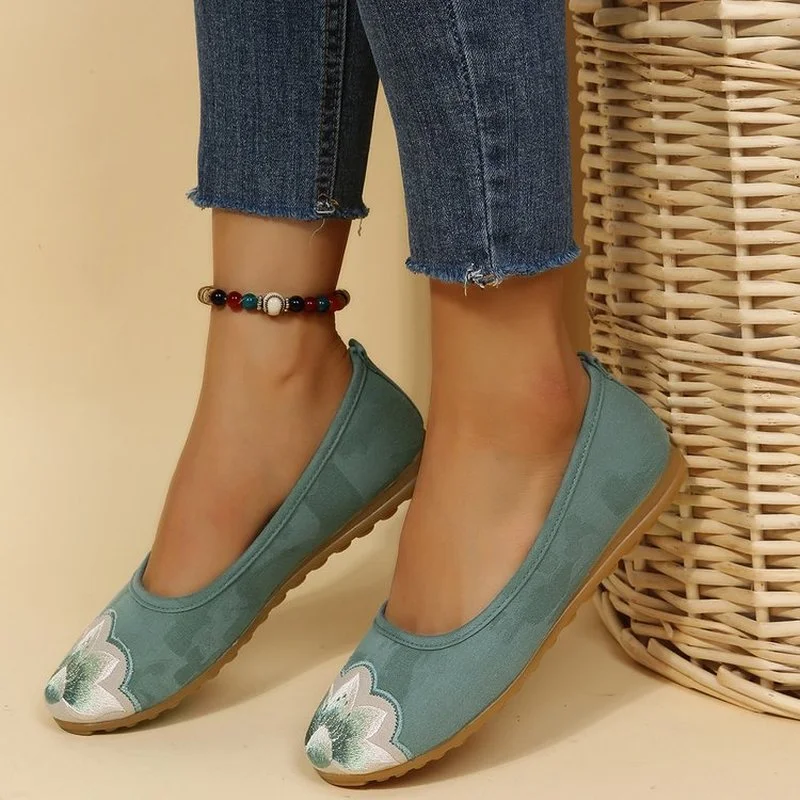 

Туфли COZOK женские из хлопка и льна, без застежки, с вышивкой, соломенная обувь в студенческом стиле, плоская подошва, мягкая подошва, Лок фу