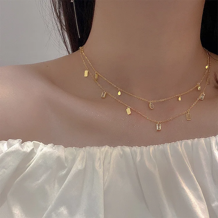 

Gold Color Water Drop Geometric Square Pendant Necklace Choker Jewelry