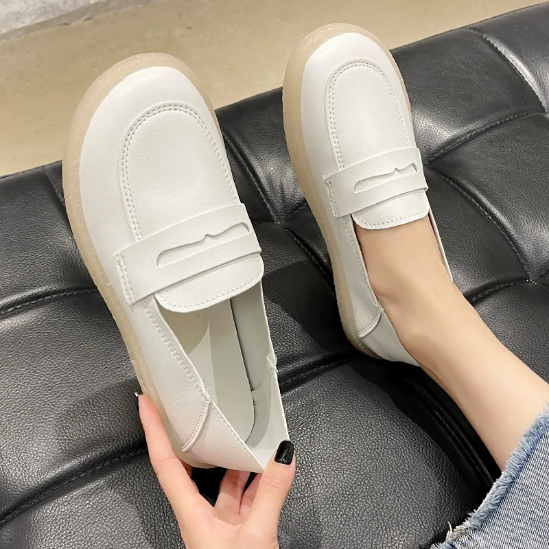 

Women's Loafers Shoes 2022 Spring New Round Toe Comfortable Soft Bottom Flats Woman Slip-on Casual Pu Leather Shoes