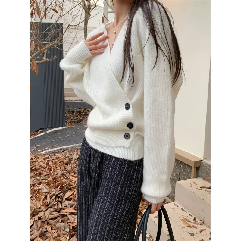 Vintaeg простой свободный женский свитер с V-образным вырезом повседневные