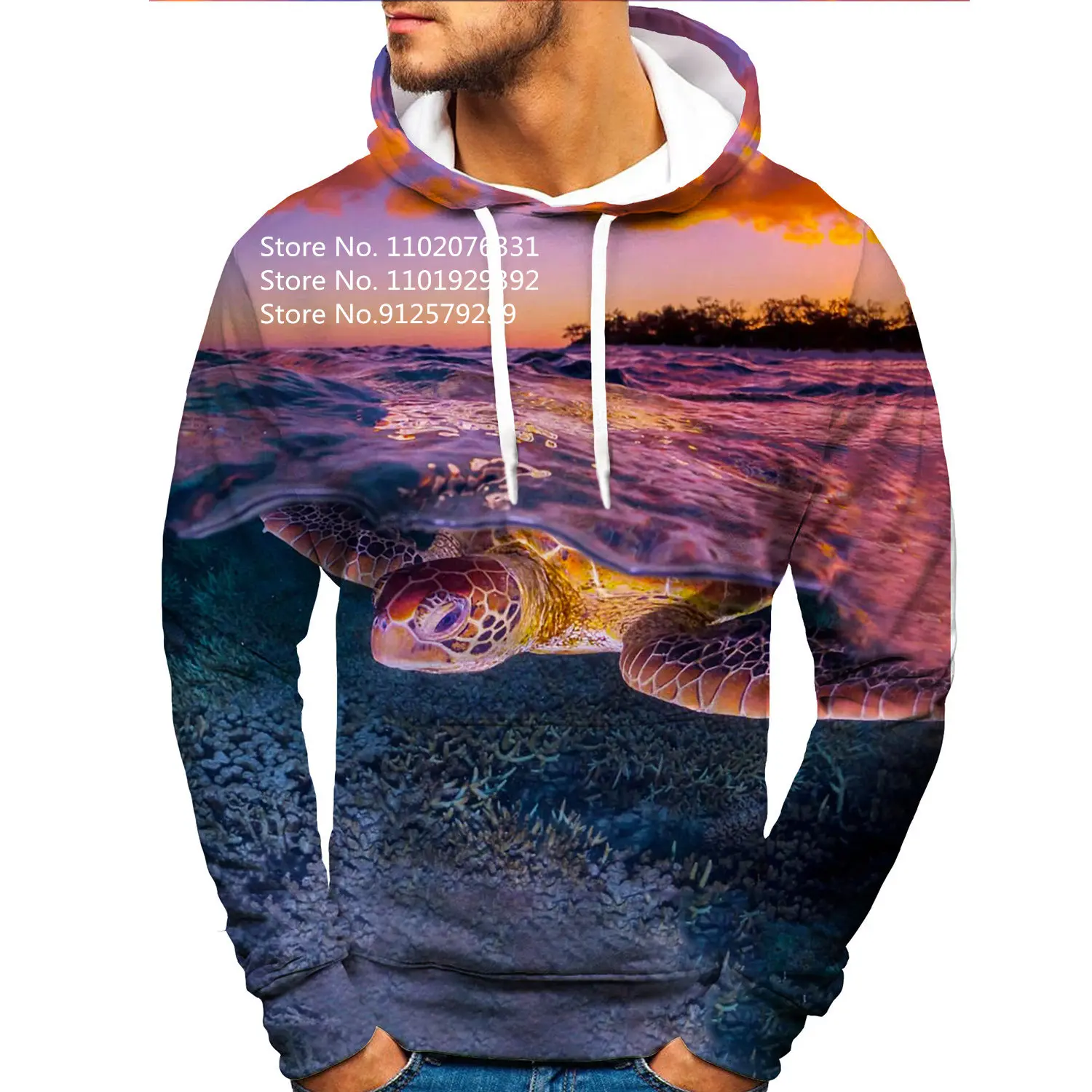 2023 Newest Fashion Sea Turtle Hoodie Sea Animal Colorful Print Long Sleeve Casual Sweatshirt Sport Pullover Funny Coat Jacket