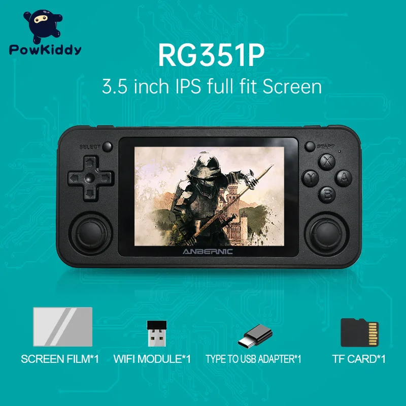 

Powkiddy RG351P Handheld Game Console 3.5-Inch IPS Screen Dual Rocker Linux System PC Shell PS1 N64 Games Children's Gifts