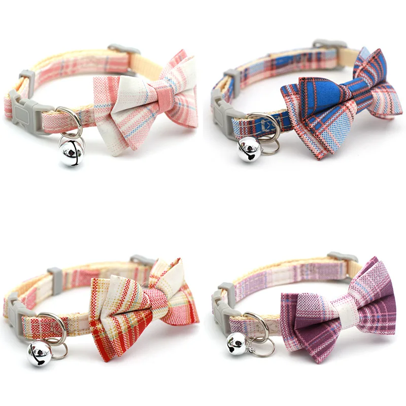 

Ошейник для кошек, линия для домашних животных, клетчатый съемный ошейник с бантом, ошейник для домашних животных, красочные аксессуары для кошек