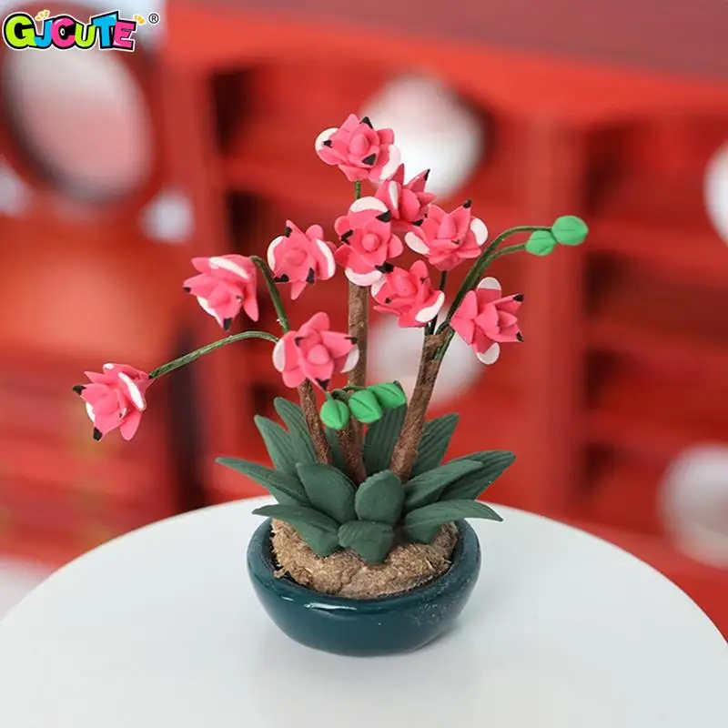 

1:12 Dollhouse Miniature Phalaenopsis Plant Potted Flower Pot Bonsai Model Home Garden Decor Toy Doll House Accessories