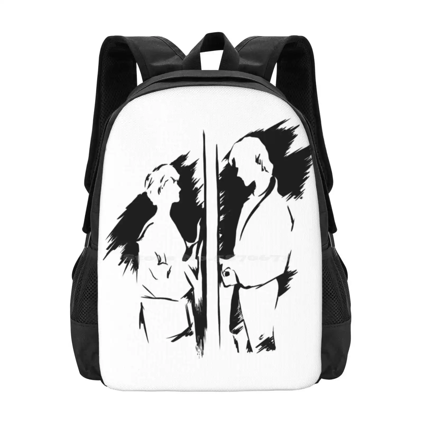 

A-Ha Ink Backpack For Student School Laptop Travel Bag A Ha Ink Black White