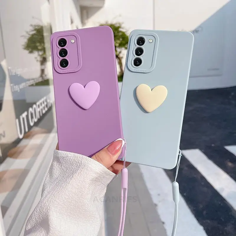 

S 22 21 20fe Love Heart Lanyard Silicone Case For Samsung Galaxy S21 S20 S22 Plus Ultra Fe A03s Camera Full Cover S21plus S21fe