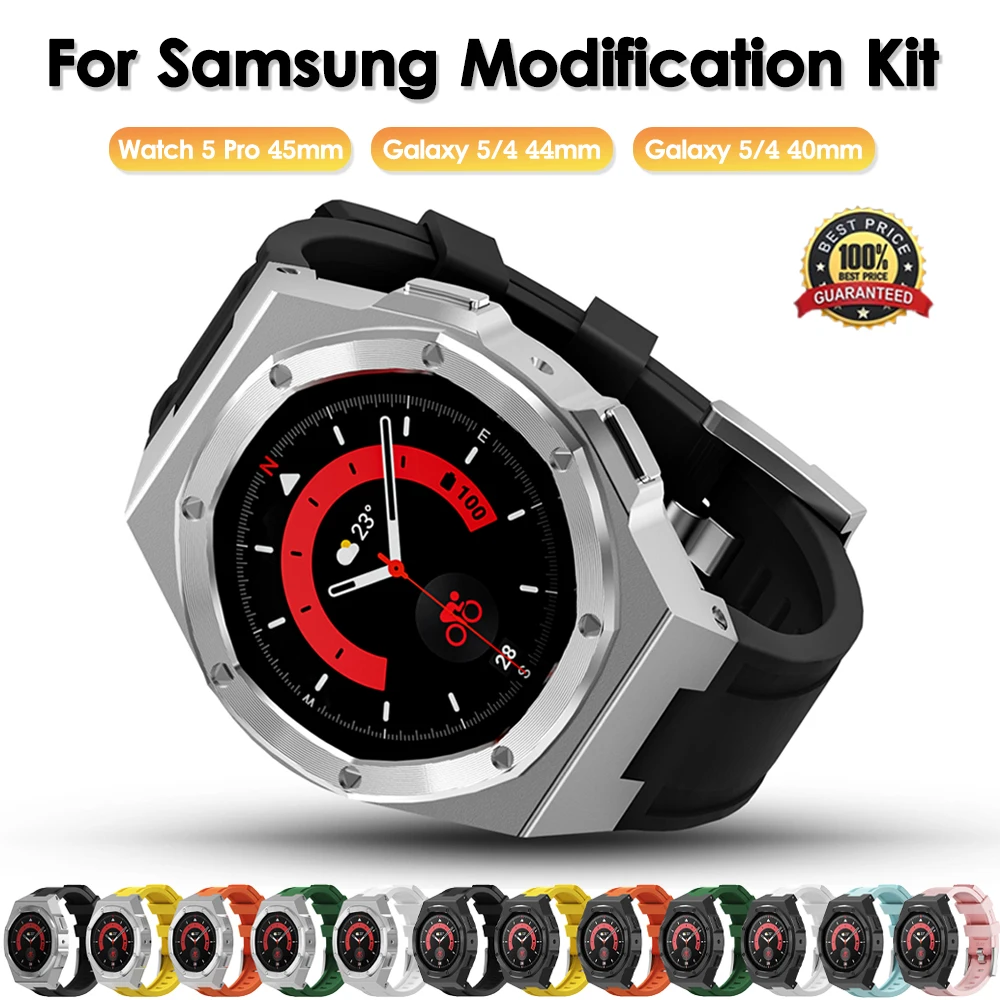 

Luxury Modiffcation Kit For Samsung Watch 5 Pro 45mm For Galaxy 5/4 44 40mm Metal Diamond Case Frame Bezel Rubber Silicone Strap
